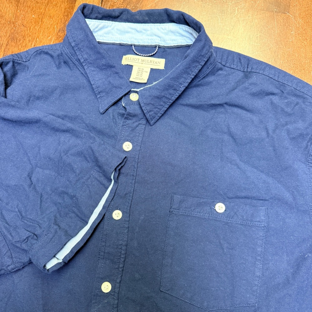 ELLIOT MULRYAN Men's Navy Blue Short Sleeve Button Up‎ Shirt Size XL